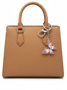 Allover Light Pink Rhinestone Silver Butterfly 2” Keychain Bag Purse Charm